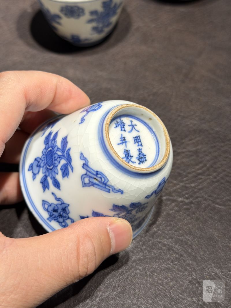 清康熙 青花清供图茶杯（一组六件） - 图19